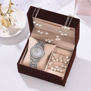 Kit Relógio Diamante e Pulseira Pérolas
