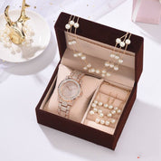 Kit Relógio Diamante e Pulseira Pérolas