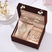 Kit Relógio Diamante e Pulseira Pérolas